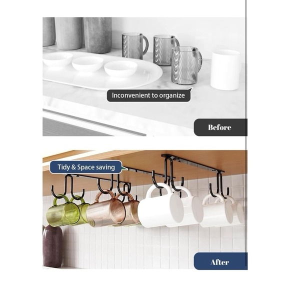 Mug Hooks Under Cabinet 3 Pack, Metal Cup Hooks for Hanging Under Shelf, Mug Org - Picture 8 of 12